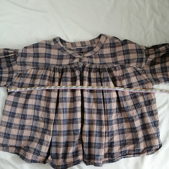 Free People We The Free Jessi Plaid Pleated Trapeze Top Balloon Sleeves Large - Picture 14 of 16